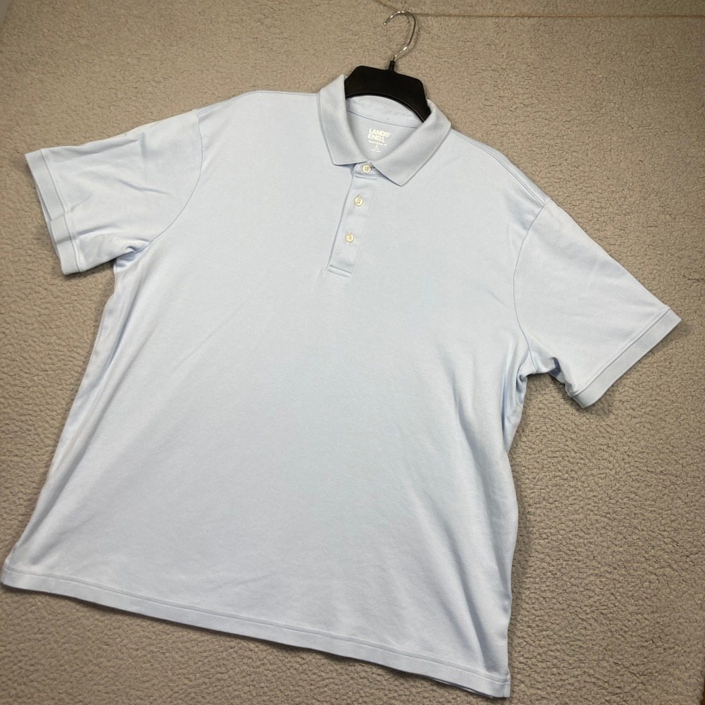 Lands' End Polo Shirt Mens XL Light Blue Traditional Fit Cotton Short Sleeve
